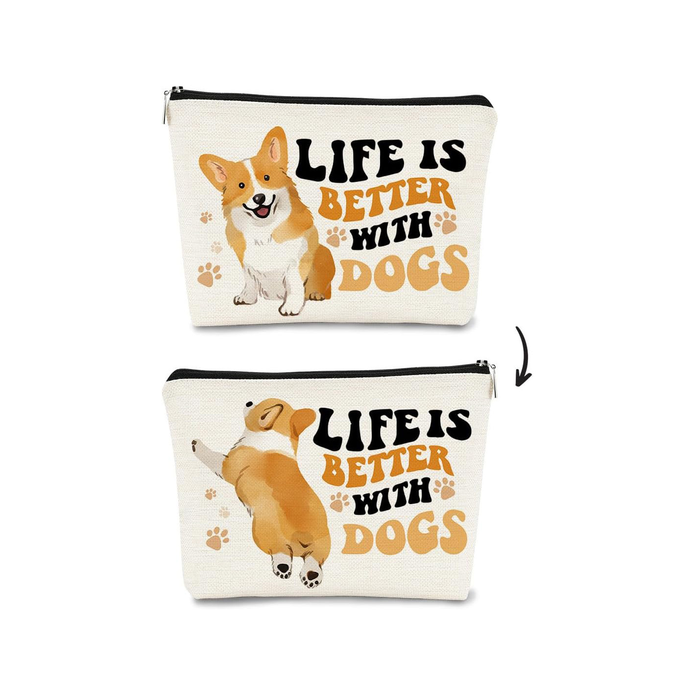 Bolso cosmético estampado de doble cara de perro lindo estilo explosivo transfronterizo de Amazon, bolso multifuncional con cremallera para mujer