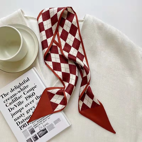 Red temperament double layer satin long silk scarf headband for women Korean style scarf streamer decoration suit scarf versatile