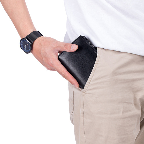 menwallet genuine leather short wallet small zipper rfid new cross-border men's vertical business wallet wholesale