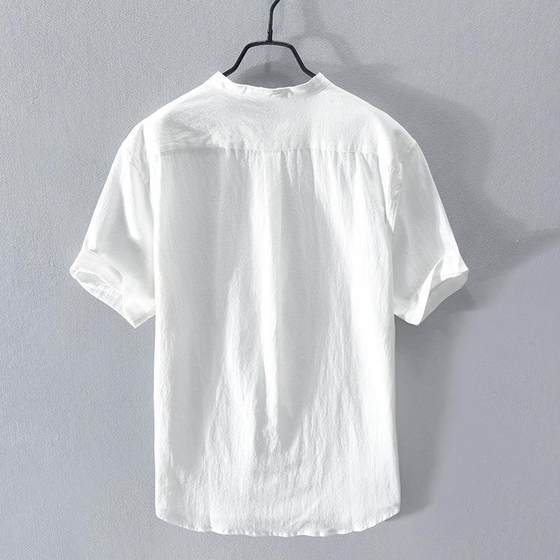 Linen Shirt Men's Short-sleeved Collar Summer Thin Loose Cotton and Linen White Shirt Men's Fresh Style Casual Shirt Men's Shirt