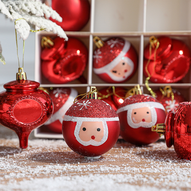 Transfronterizo de Hong Kong Heng 6cm bola decorativa de Navidad 12 bolas en caja árbol de Navidad accesorios pintados de rojo bola decoración de Navidad