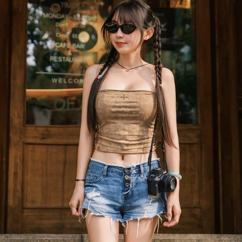 Ready to ship: Hot girl low-waist ripped denim shorts for women, 2026 summer thin and slim-fit A-line hot pants