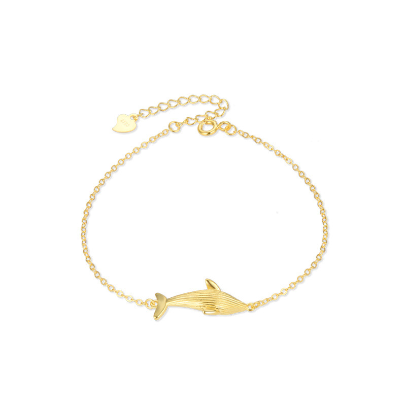 Estilo coreano nicho diseño ballena joyería S925 plata Marina oro pigmento pulsera de plata para las mujeres al por mayor