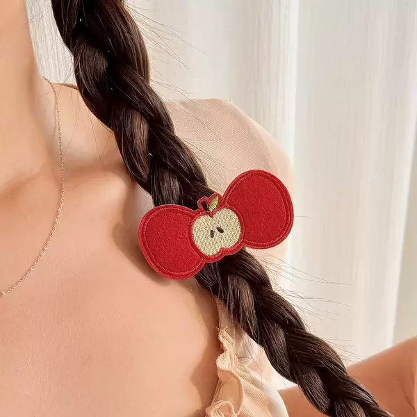 Apple-themed bowknot embroidered hair clips, cartoon Velcro hair accessories, for girls and students, used to organize and secure stray hairs
