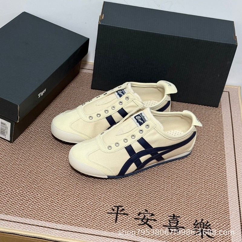 莆田一脚蹬帆布鬼冢老虎免系鞋带透气休闲软底平底轻便阿甘懒人鞋|undefined