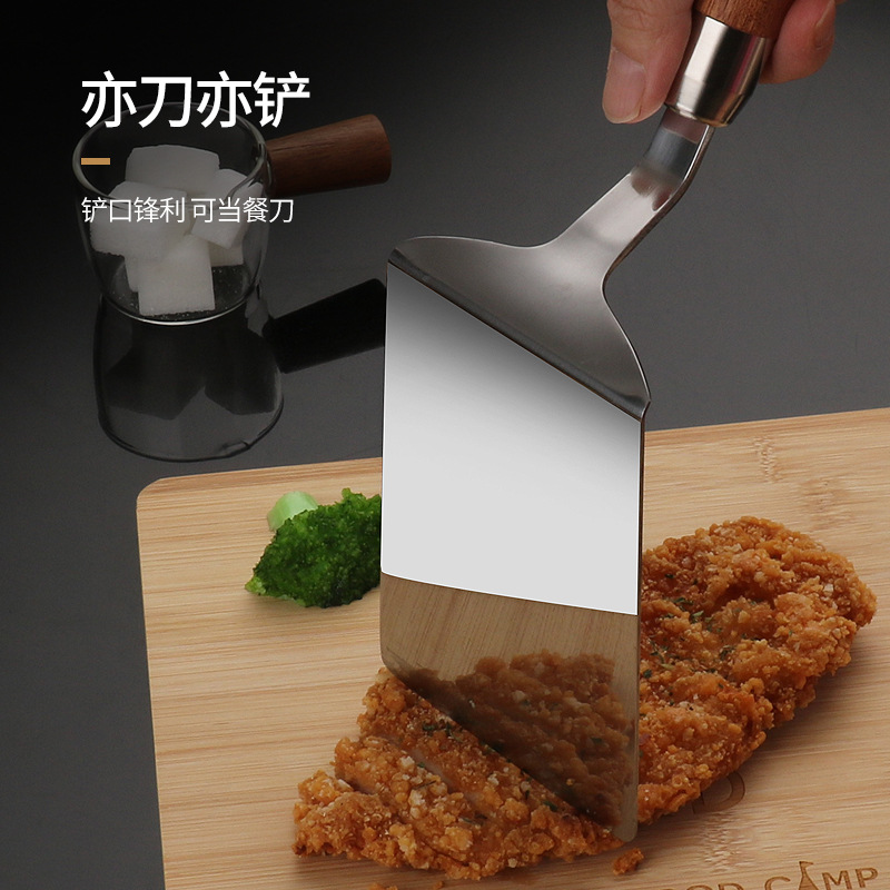 Acero inoxidable cocina teppanyaki carne pala pizza pala panqueque herramienta de la torta de mano frito pala utensilios de cocina al por mayor image 5