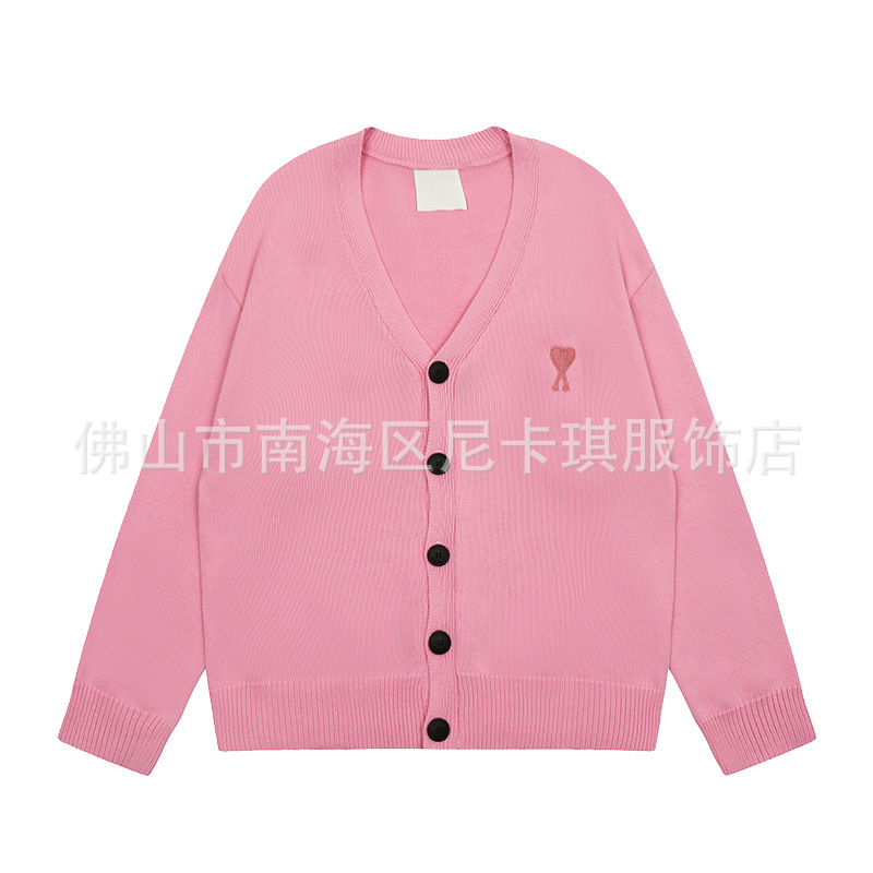 ami ニットカーディガン ビッグラブ 25SS 新作 ハイウェイト シングルブレスト トップ Vネック クロスボーダー ウール セーター ジャケット|undefined