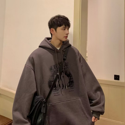 Men's 2024 American Style Hooded Padded Sweatshirt for Autumn/Winter, Loose and Casual, Streetwear, Youth, Plus Size