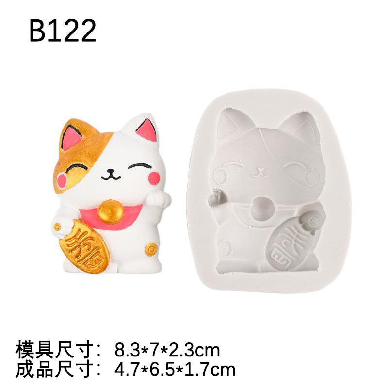 Forma de gato afortunado molde de silicona chocolate fondant pastel decoración dibujos animados animal aromaterapia decoración de yeso modelo