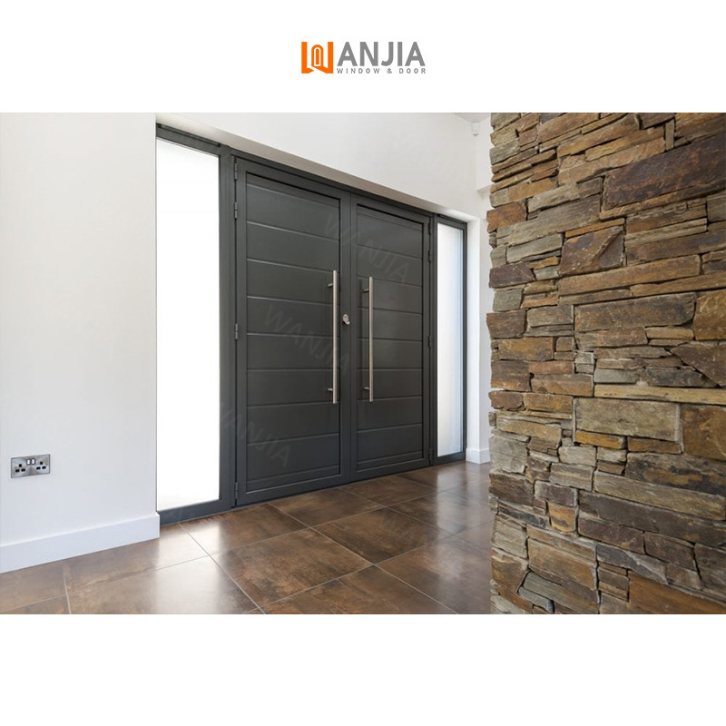 Wanjia Doors and Windows Exterior French Aluminum Door Exterior Front Door Aluminum Entrance Swing Door