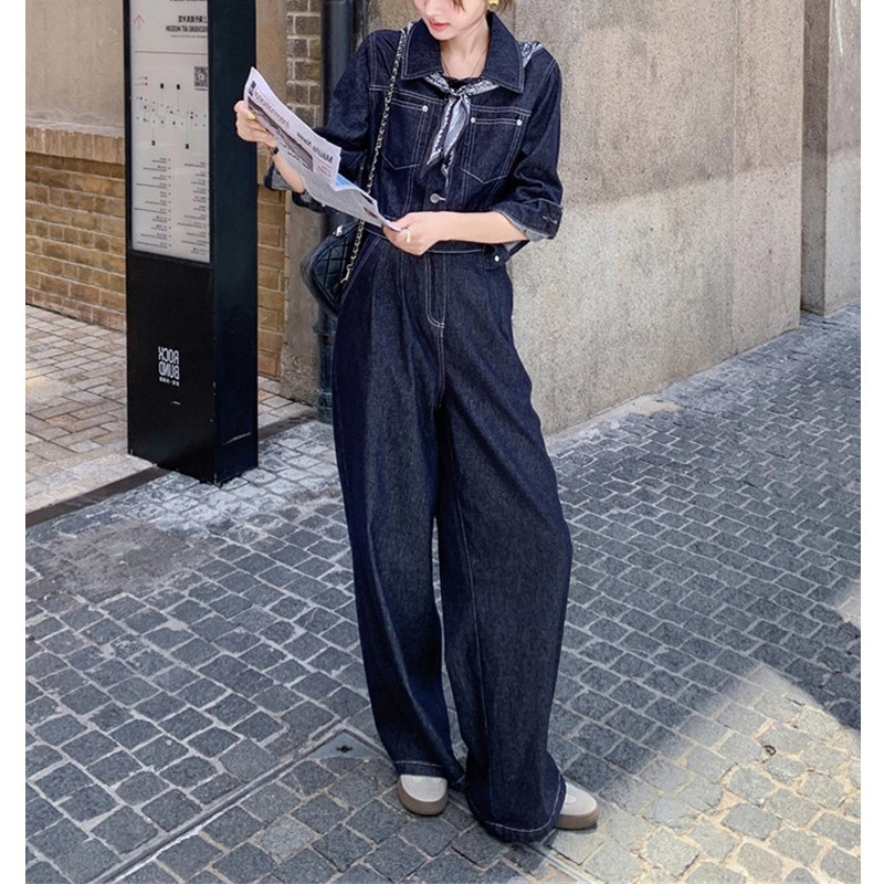 Trendy and Stylish Two-Piece Silk Scarf Denim Set 2025 New Women's Spring and Autumn High-End Elegant Wide-Leg Pants Set Trendy and Stylish Two-Piece Silk Scarf Denim Set 2025 New Women's Spring and Autumn High-End Elegant Wide-Leg Pants Set