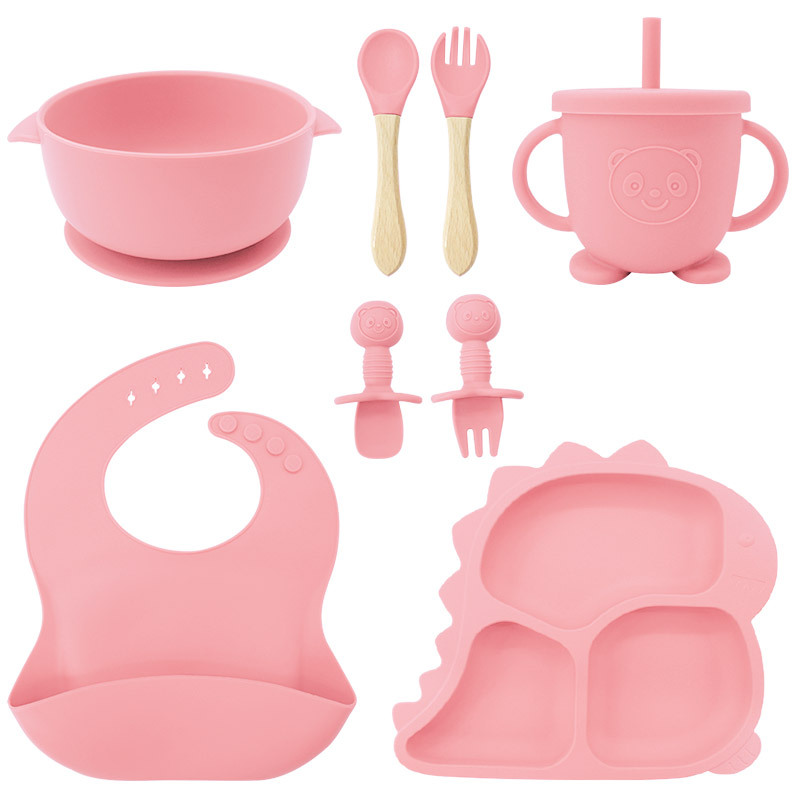 Baby Products Factory Vajilla para bebés Juego de vajilla de silicona para recién nacidos Juego de vajilla para niños de dibujos animados Juego de complementos alimenticios