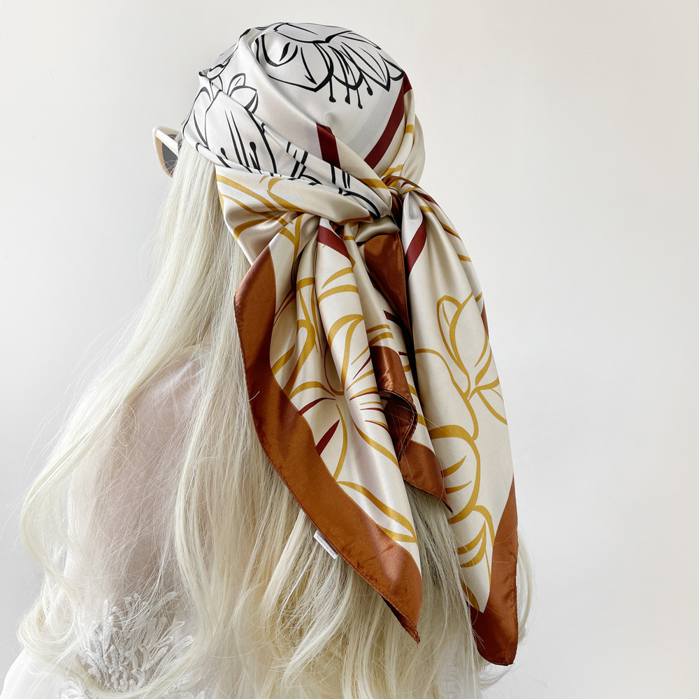 Women's Large Square Silk Scarf Satin Hijab Headscarf Elegant_voghion.com