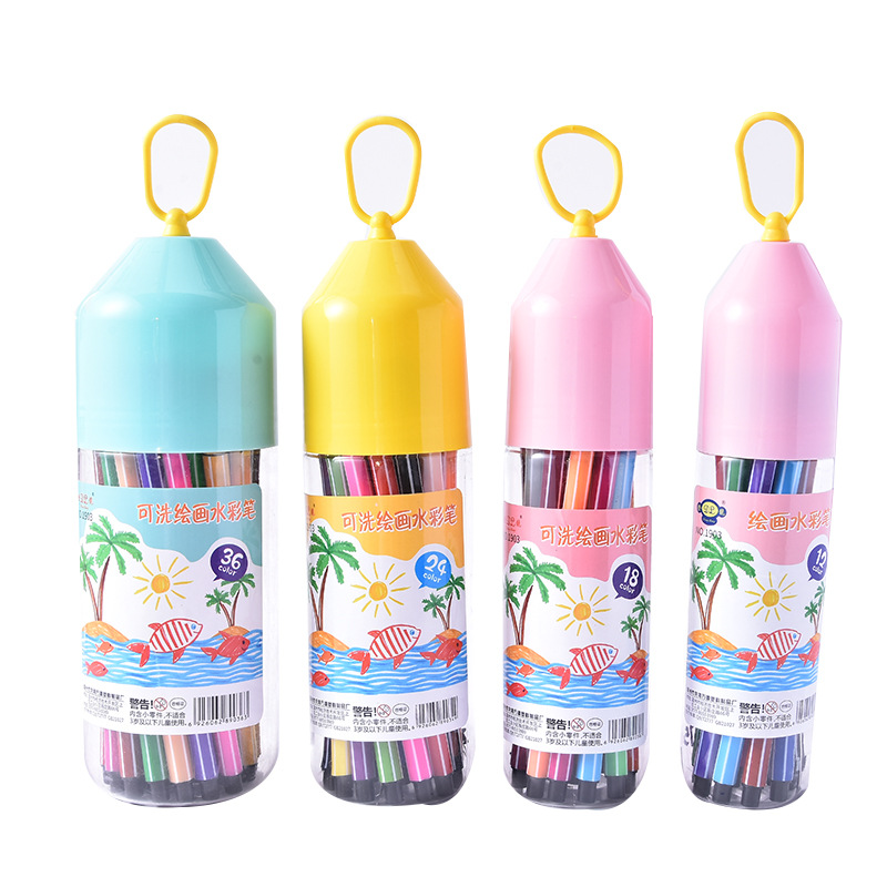 Suministro directo de fábrica traje de pluma de acuarela para niños 12 barril de color cepillo lavable kindergarten pluma de color al por mayor