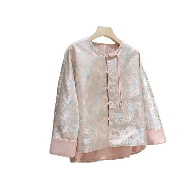 Fuchsia summer jacket with a round collar, Chinese style