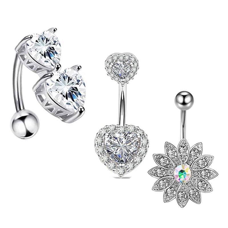 Exquisite AB Color Navel Zircon Ring Soft Pot Ball Belly Ring 3-Piece Set Stainless Steel detail image 17