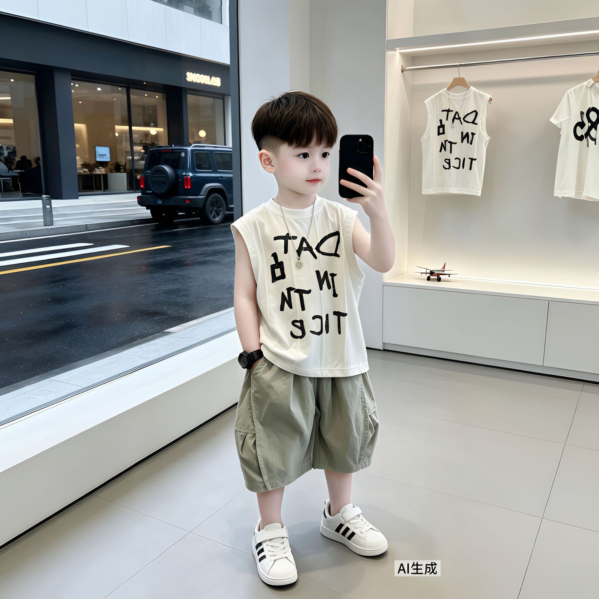Boys' Summer Outfit Set: Children's Short-Sleeve T-Shirt and Cargo Shorts Two-Piece Set, 2026 New Trendy Boys' Summer Clothing t