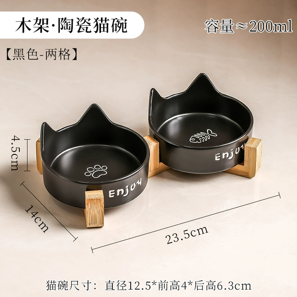 Cat Ear Black Cat Claw Bone Double Bowl+Double Woodstone