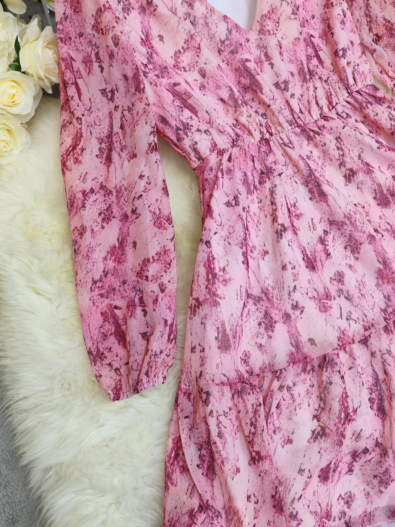 Bohemian V-neck Printed Long-sleeve Irregular Skirt Set For Women_voghion.com