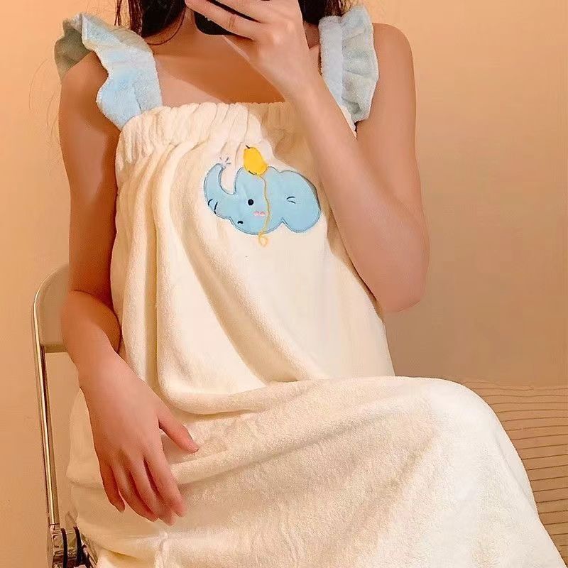 Cartoon Bath Towel Sling Bathrobe Cute Wrap Wearable Absorbent Quick-Drying Bath Skirt Women's Towel Drying Hair Cap Three-Piece Set Cartoon Bath Towel Sling Bathrobe Cute Wrap Wearable Absorbent Quick-Drying Bath Skirt Women's Towel Drying Hair Cap Three-Piece Set