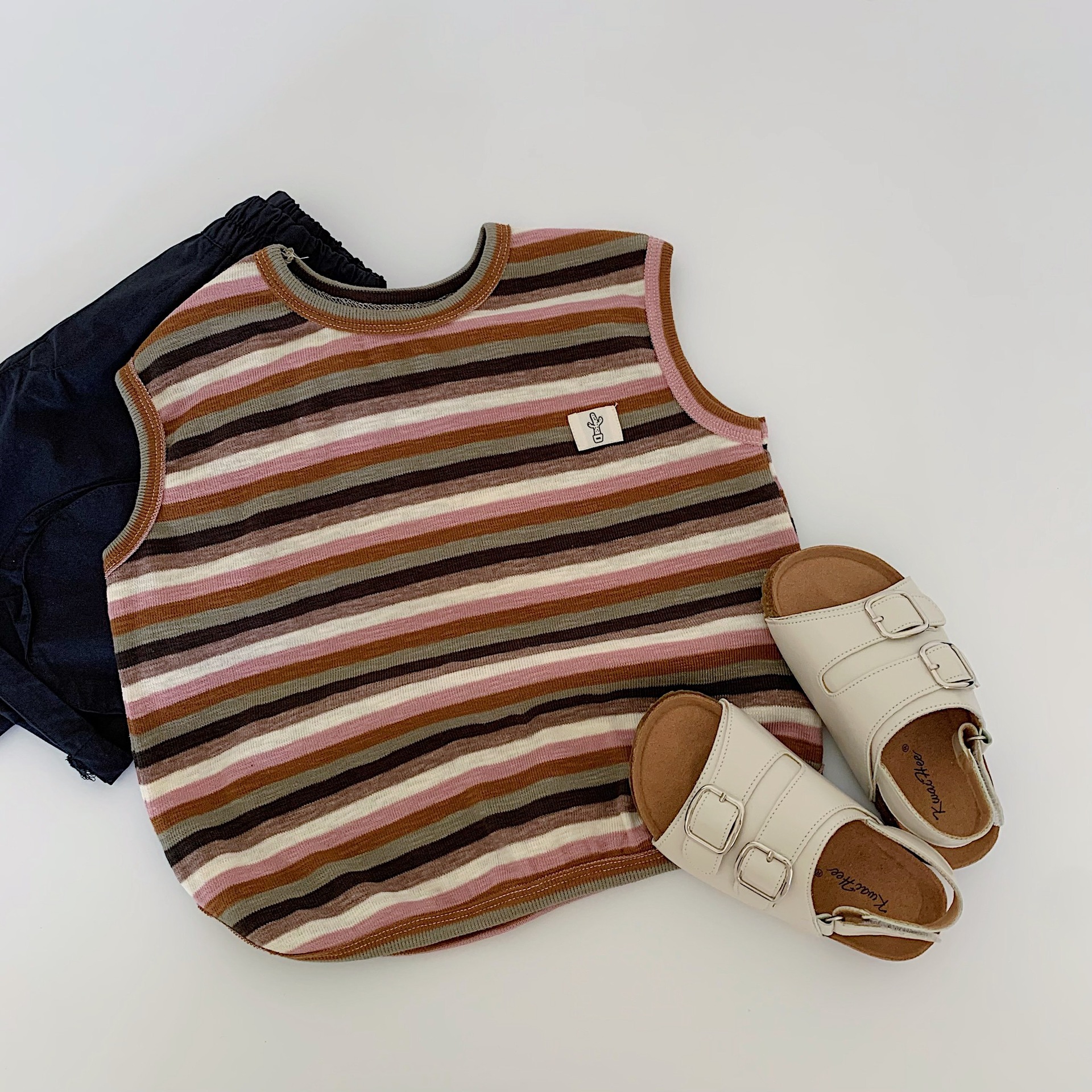 Chaleco sin mangas para niño Maibao 2025 verano nuevo estilo coreano a rayas para niños ropa de verano para niños al por mayor