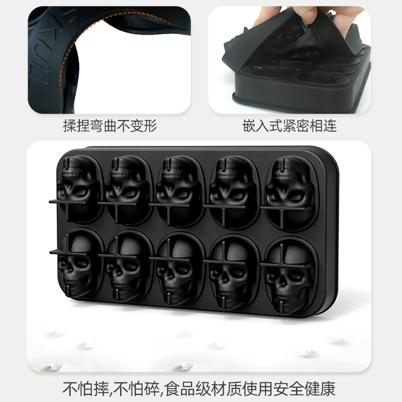 Transfronterizos cráneo molde de hielo 6 10 cráneo silicona molde de hielo de celosía de hielo de whisky mezclar caja de hielo