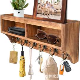 跨境木质壁挂式置物架家用玄关钥匙帽子遛狗绳挂钩架眼镜钱包架