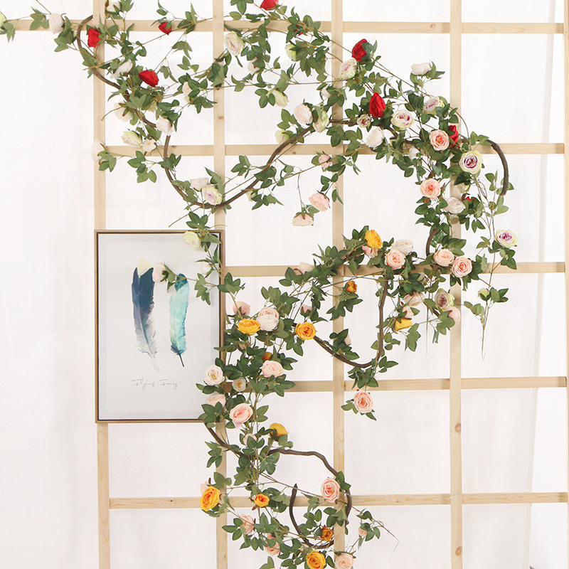 仿真玫瑰花藤椅空调暖气管道装饰婚庆拱门单只/束塑仿真园艺办公