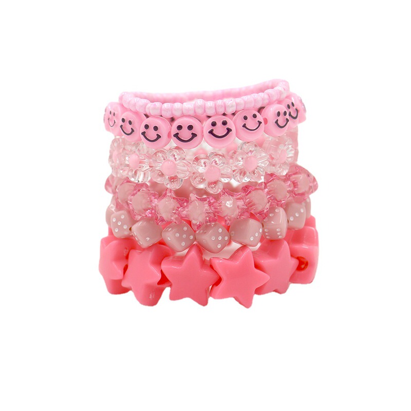 Original design dopamine pink six pieces handmade beaded bracelet suit stars flower skull new bracelet