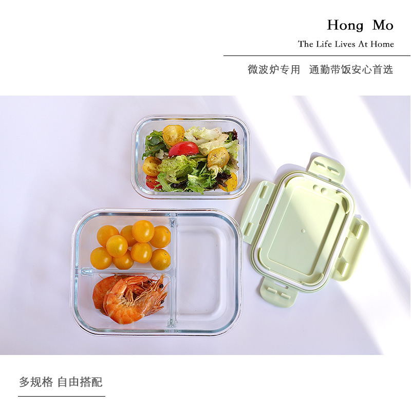 Una variedad de cajas de almuerzo de vidrio rectangular calentamiento de microondas cajas de almuerzo especial con cubierta de cubierta de vidrio resistente al calor