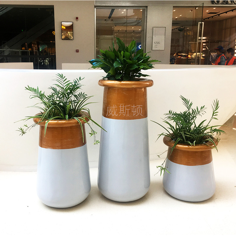 北欧现代创意圆形组合落地花盆商场园林户外美陈花器玻璃钢定制