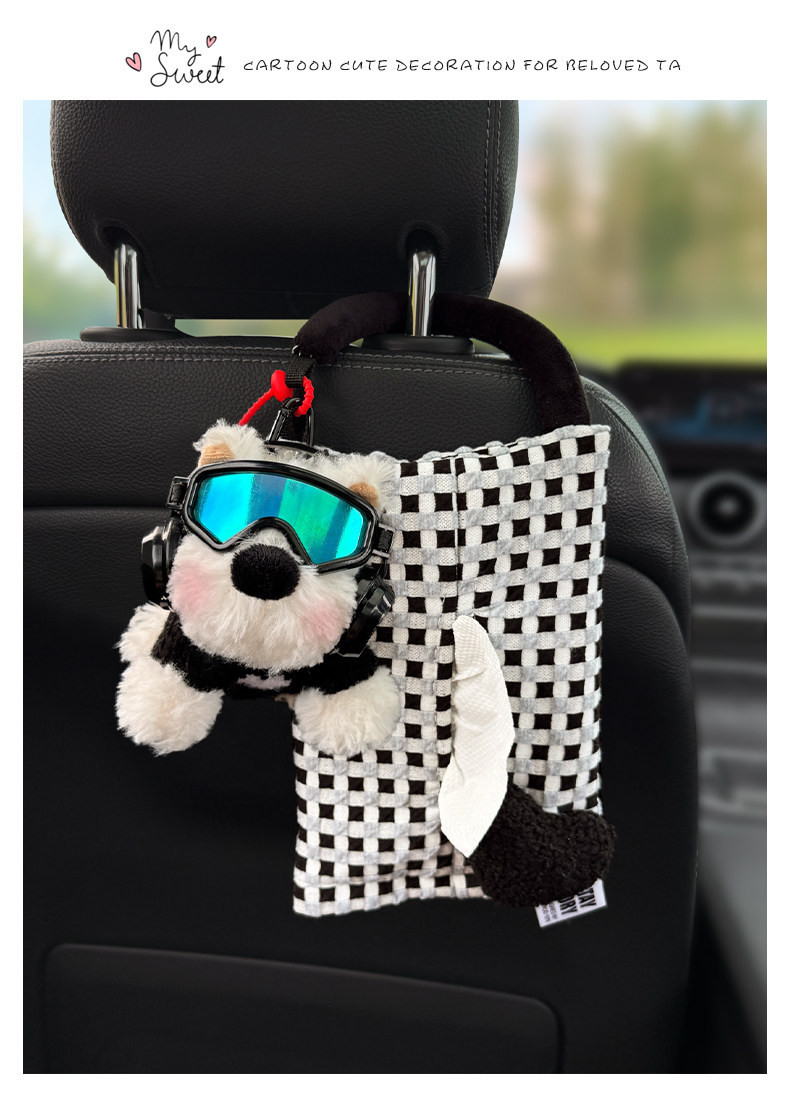 New car tissue box with West Highland puppy design, hanging car tissue holder, high-end interior seat back storage decoration