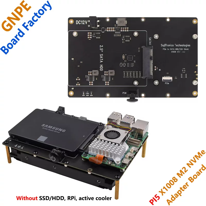 Raspberry Pi 5 X1008 PCIe в SATA, плата расширения интерфейса для двух HDD/SSD