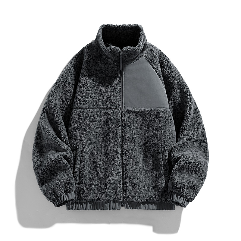 Men's Jacket Lamb Wool Thick Warm Fleece Stand Up Collar Jacket_voghion.com