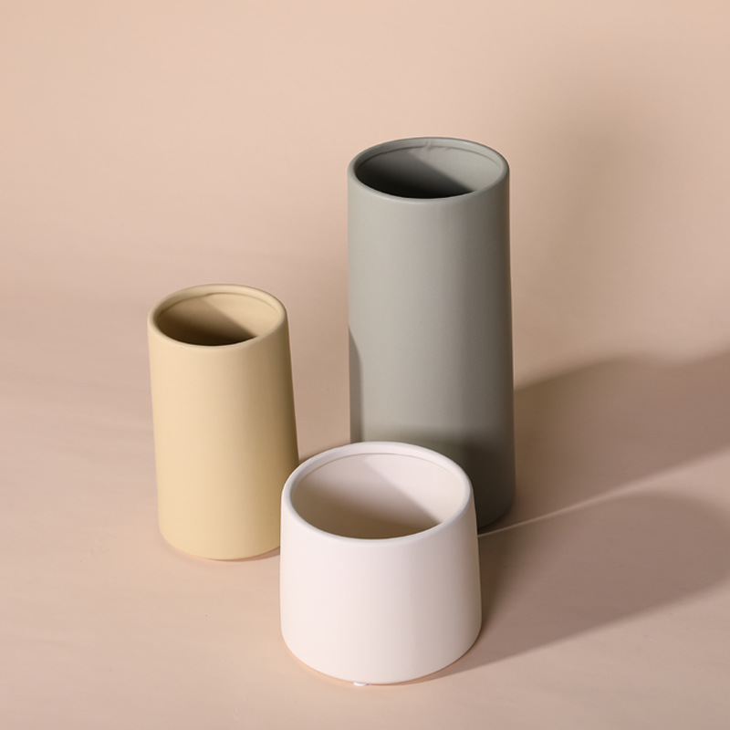 Morandi cilíndrica boca grande florero de cerámica decoración simple decoración artística creativa flor seca arreglo floral Decoración