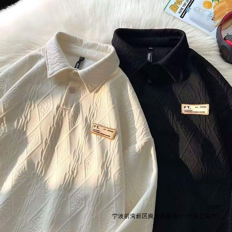 Popcorn Bear Long-Sleeve Polo Autumn Sweatshirt American Style Couple's Trendy Brand Heavyweight Casual Loose Fit Turn-Down Collar Jacquard Top Popcorn Bear Long-Sleeve Polo Autumn Sweatshirt American Style Couple's Trendy Brand Heavyweight Casual Loose Fit Turn-Down Collar Jacquard Top