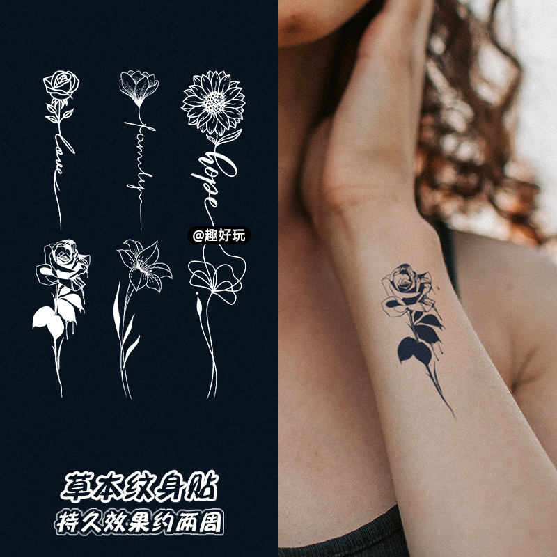 Herbal tattoo stickers long-lasting waterproof sweat-proof big flower arm tattoo semi-permanent juice tattoo stickers ins men and women