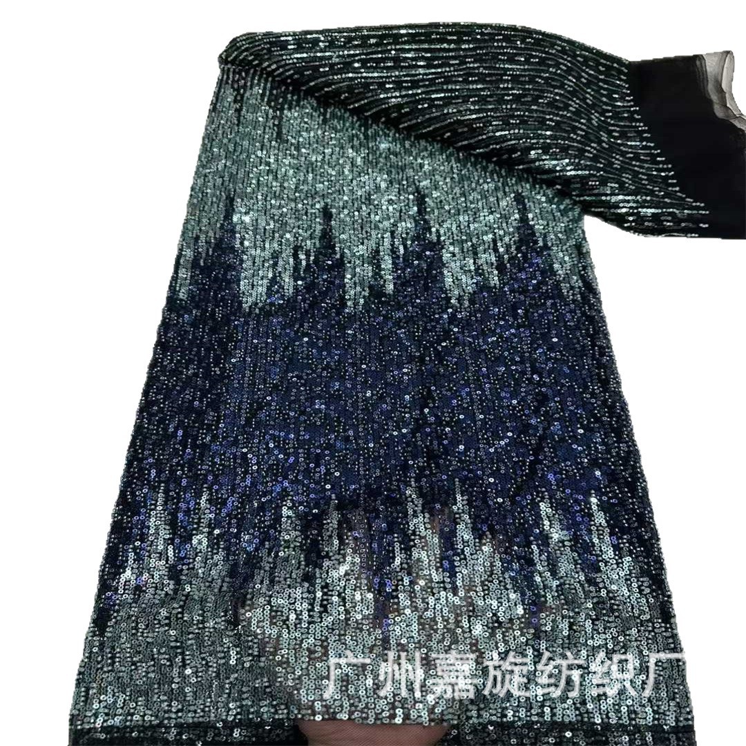 Tela de malla resistente con cuentas en degradado negro y dorado, vestido de novia con cuentas, vestido de noche, tela de encaje con cuentas.