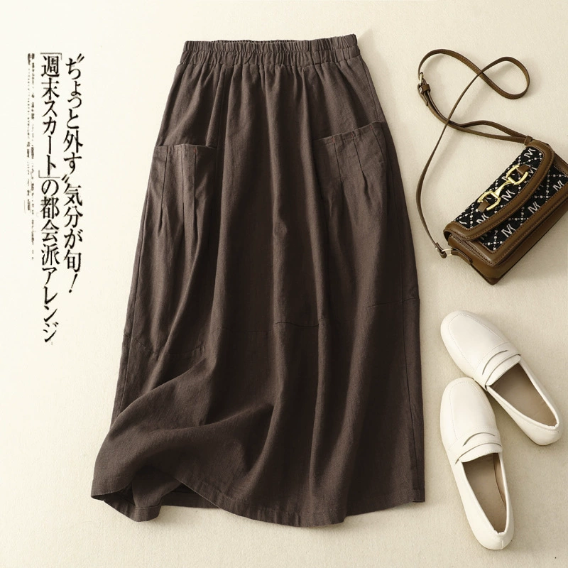Новая женская юбка средней длины в стиле ретро, ​​линяная свободная юбка трапециевидной формы в этническом стиле