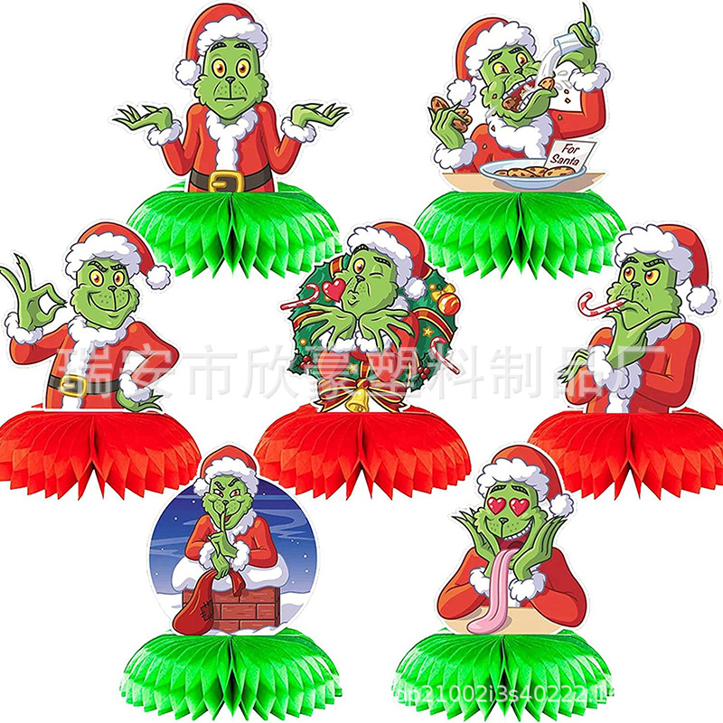 2023新款绿毛怪格林奇装饰用品道具 户外螺旋拉花悬挂标志PVC防水