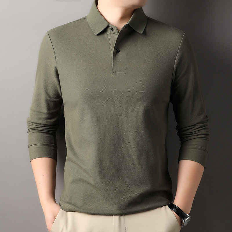 Men's Solid Color Cotton Polo Shirt with Long Sleeves, Similar to the Style of Niao Jia/Xiao Shu, Business Casual Simple Style Long-Sleeve T-Shirt Men's Solid Color Cotton Polo Shirt with Long Sleeves, Similar to the Style of Niao Jia/Xiao Shu, Business Casual Simple Style Long-Sleeve T-Shirt