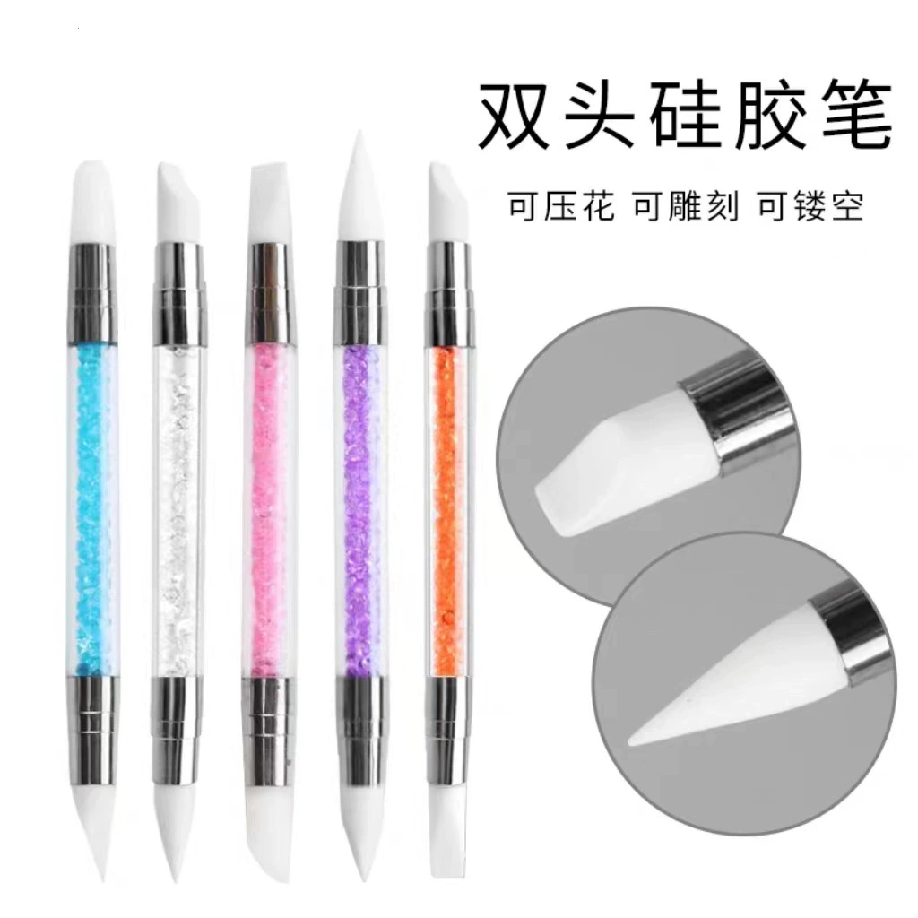 Ручка для ногтей 5 шт. Силиконовая ручка с двойной головкой Резная ручка Клей-карандаш Супер мягкая ручка с тиснением Щетка для ногтей