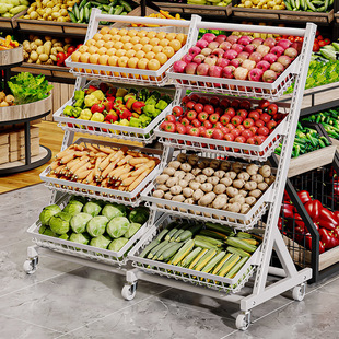 Movable Fresh Food Shelf Display Rack Store Fruit Store Widened Supermarket Fruit and Vegetable Rack Stepped Multi-Layer Vegetable Rack