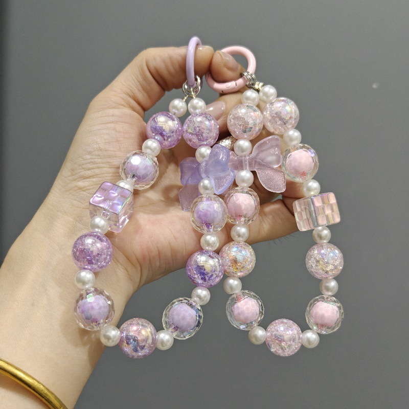 Nuevo color plateado explosión con cuentas de teléfono móvil cadena colgante pequeño fresco Arco de corte colorido cuentas llavero joyería colgante