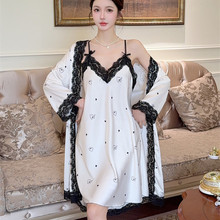 冰丝纯欲风吊带睡裙春夏季性感蕾丝睡袍高级感两件套甜美家居服女