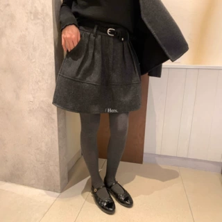 清仓不退换 韩系花苞毛呢裙女2025冬季高腰半身短裙92568(配腰带)