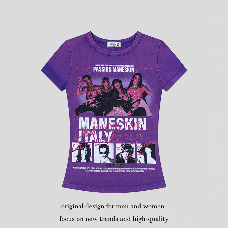 American Retro Rock Band Printed Short-Sleeved T-Shirt for Women 2026 Summer New Slim Fit Trendy Top American Retro Rock Band Printed Short-Sleeved T-Shirt for Women 2026 Summer New Slim Fit Trendy Top
