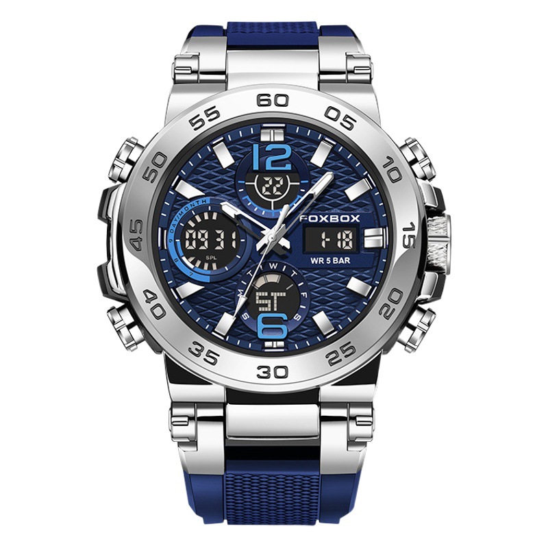 FOXBOX moda nueva pantalla doble multifunción cinta adhesiva luminosa cronometraje deportivo casual impermeable reloj de los hombres 0033