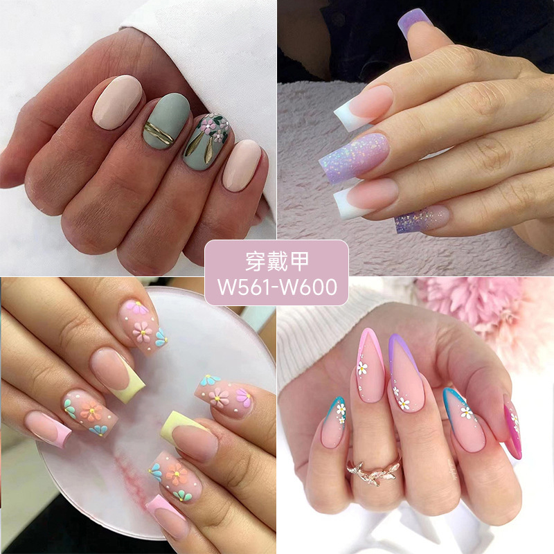 Natural and fresh green flower retro matte texture nail art almond fake nail patch European and American nail slice wholesale