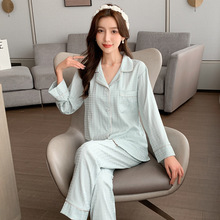 2022年新款女士千鸟格提花纯色冰丝韩版套装丝绸两件套睡衣可外穿